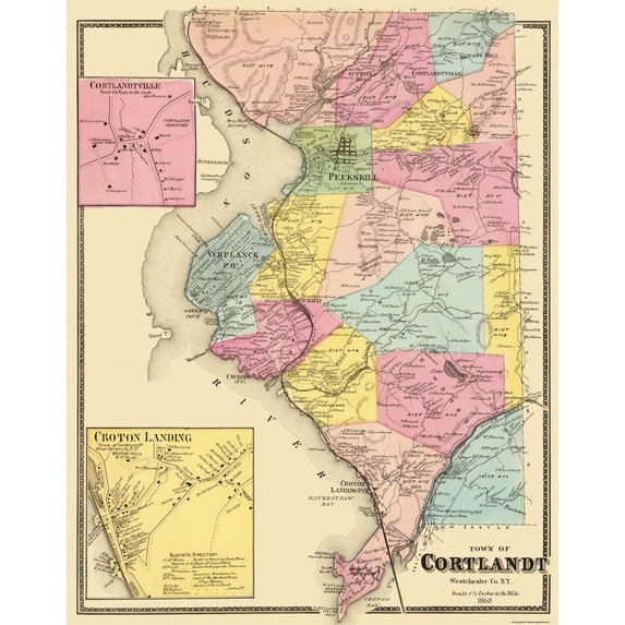 Historic City Map - Cortlandt New York - Beers 1868 - Vintage Wall Art