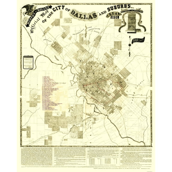 Historic City Map - Dallas Suburbs Texas - Murphy 1891 - Vintage Wall Art