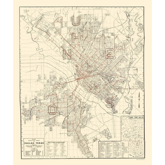Historic City Map - Dallas Texas - Evans 1937 - 23 x 27.36 - Vintage Wall Art