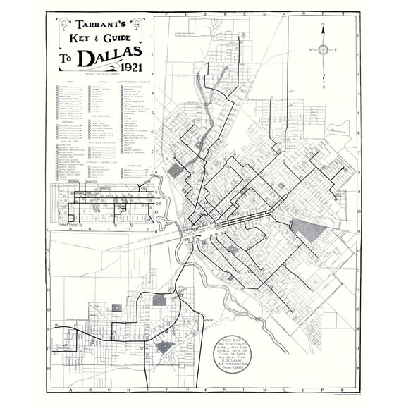 Historic City Map - Dallas Texas Key Guide - Tarrant 1921 - Vintage Wall Art