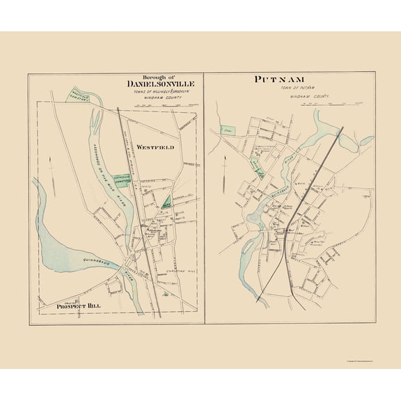 Historic City Map - Danielsonville Connecticut - Hurd 1893 - Vintage Wall Art