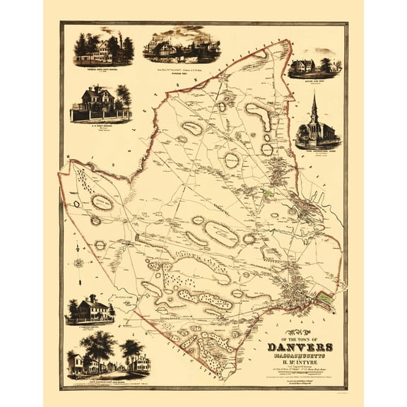 Historic City Map - Danvers Massachusetts County - Friend 1852 - 23 x 29.17 - Vintage Wall Art