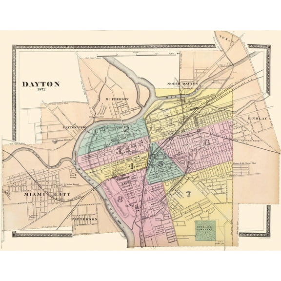 Historic City Map - Dayton Ohio - Walling 1876 - Vintage Wall Art