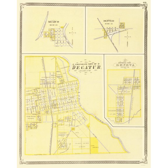Historic City Map - Decatur Indiana - Baskin 1876 - Vintage Wall Art