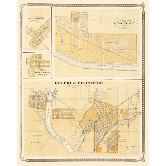 Historic City Map - Delphi Indiana - Baskin 1876 - Vintage Wall Art