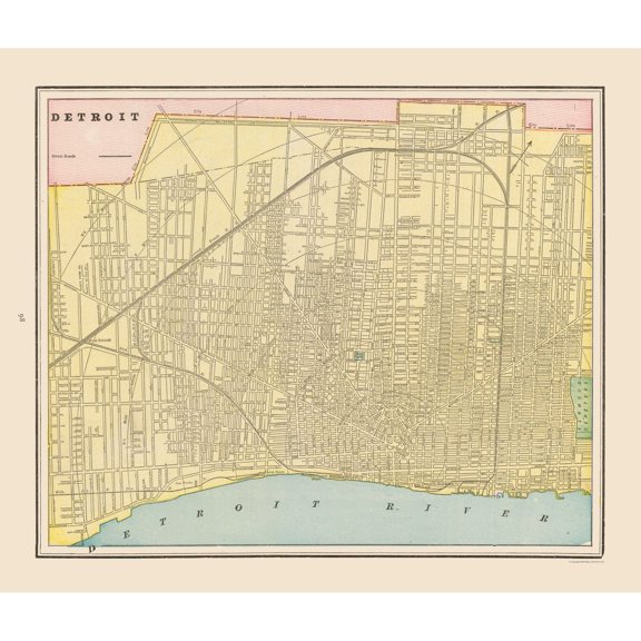 Historic City Map - Detroit  Michigan - Cram 1892 - Vintage Wall Art