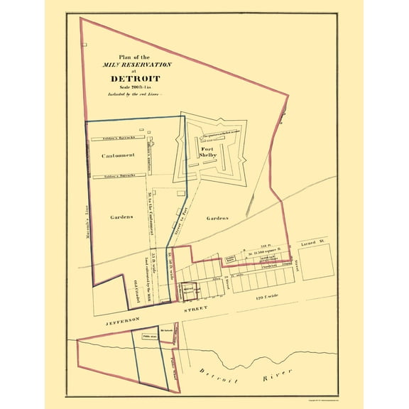 Historic City Map - Detroit Michigan Military Reservation Plan 1860 - Bowen - 23 x 29.50 - Vintage Wall Art