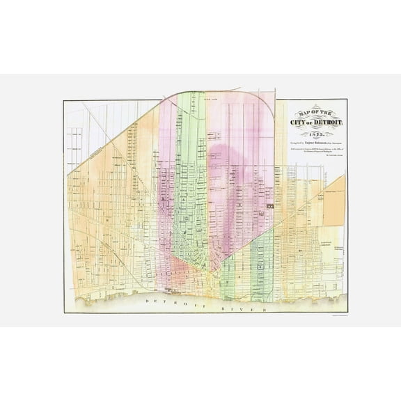 Historic City Map - Detroit Michigan Plat - Calvert 1873 - Vintage Wall Art