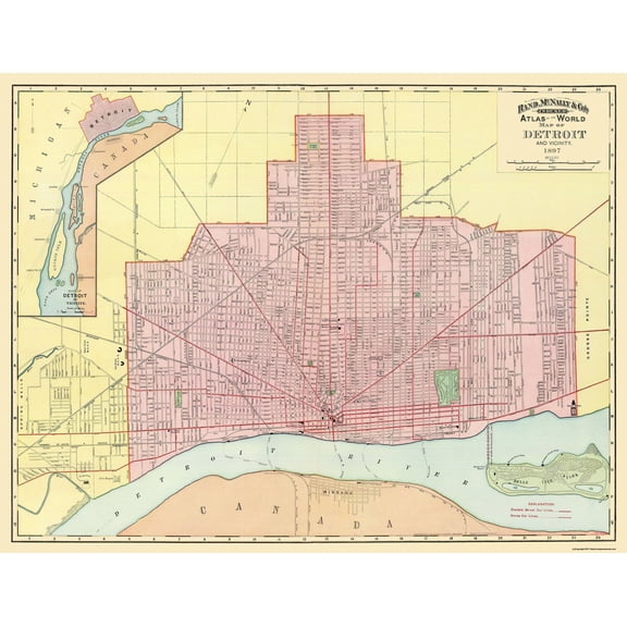 Historic City Map - Detroit Michigan - Rand McNally 1897 - Vintage Wall Art
