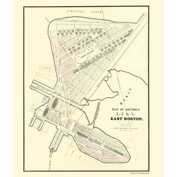 Historic City Map - East Boston Massachusetts - Pendleton 1834 - 23 x 26.91 - Vintage Wall Art