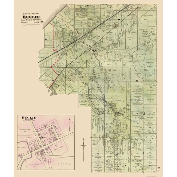 Historic City Map - Euclid Southern Ohio - Cram 1892 - 23 x 27.26 - Vintage Wall Art