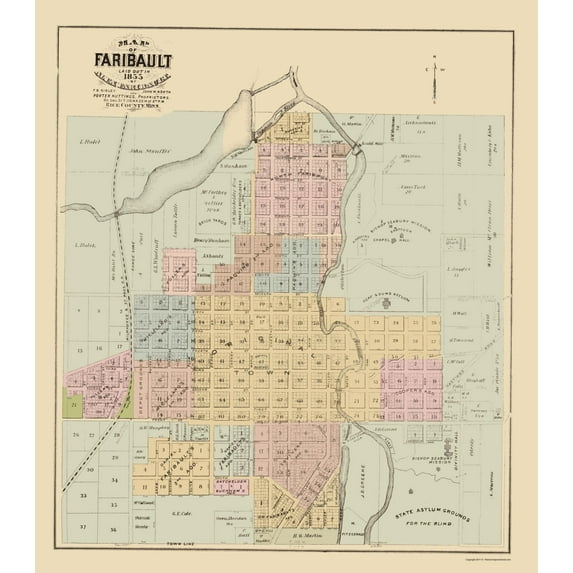 Historic City Map - Faribault Minnesota - Andreas 1874 - 23 x 26.17 - Vintage Wall Art