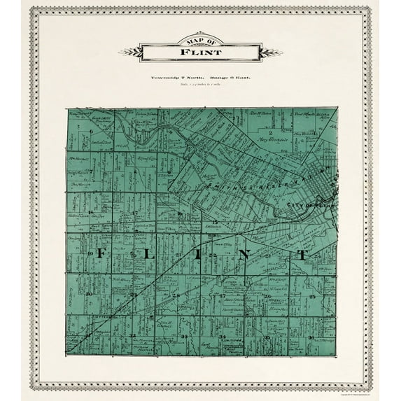 Historic City Map - Flint Michigan - Day 1899 - Vintage Wall Art