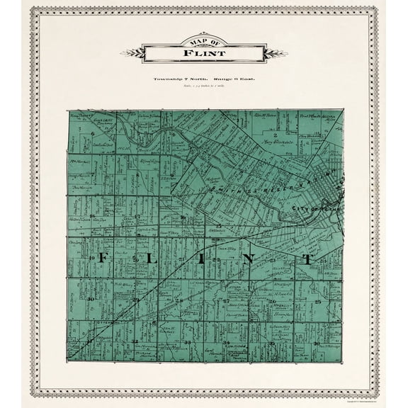 Historic City Map - Flint Michigan - Day 1899 - Vintage Wall Art