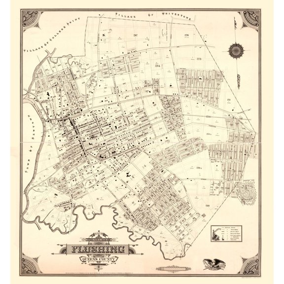 Historic City Map - Flushing New York - Roullier 1894 - 23 x 24.79 - Vintage Wall Art