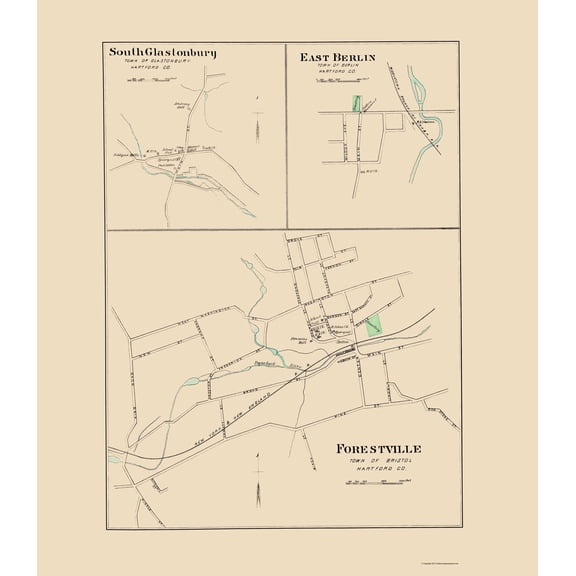 Historic City Map - Forestville Glastonbury Berlin Connecticut - Hurd 1893 - 23 x 26.44 - Vintage Wall Art