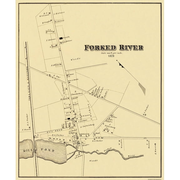 Historic City Map - Forked River New Jersey - Woolman 1878 - 23 x 27.88 - Vintage Wall Art