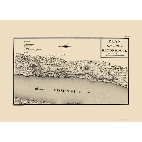 Historic City Map - Fort Baton Rouge Louisiana - Collot 1796 - Vintage Wall Art
