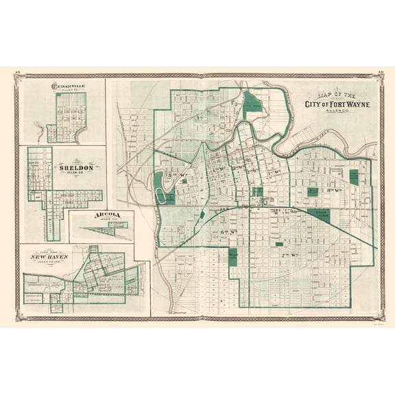 Historic City Map - Fort Wayne Indiana - Baskin 1876 - Vintage Wall Art