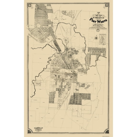 Historic City Map - Fort Worth Texas - King 1888 - 23 x 35.31 - Vintage Wall Art