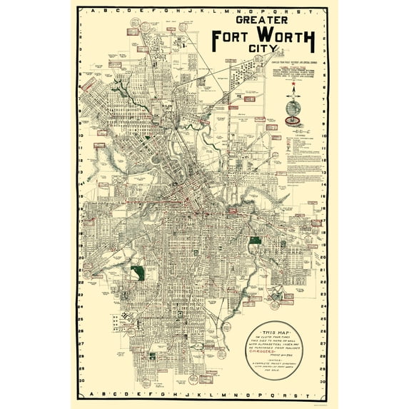 Historic City Map - Fort Worth Texas - Rogers 1920 - Vintage Wall Art