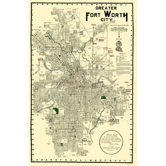 Historic City Map - Fort Worth Texas - Rogers 1920 - 23 x 35.12 - Vintage Wall Art