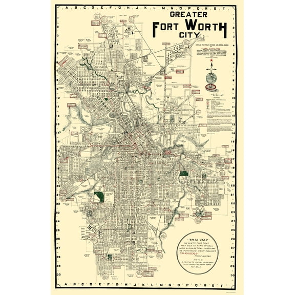 Historic City Map - Fort Worth Texas - Rogers 1920 - Vintage Wall Art