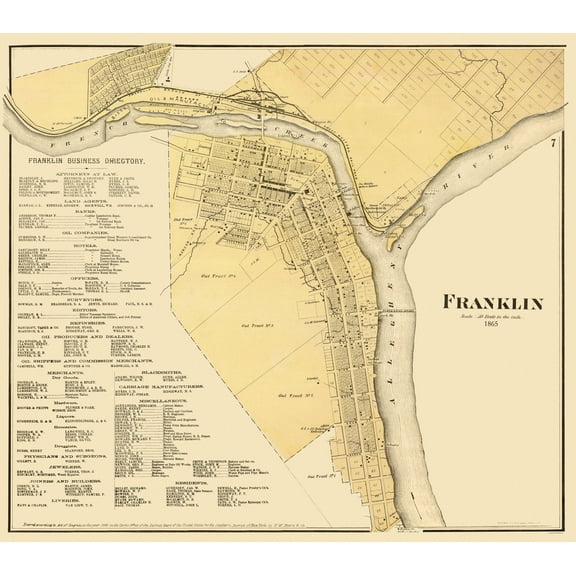 Historic City Map - Franklin Pennsylvania - Mayer 1865 - 26 x 23 - Vintage Wall Art