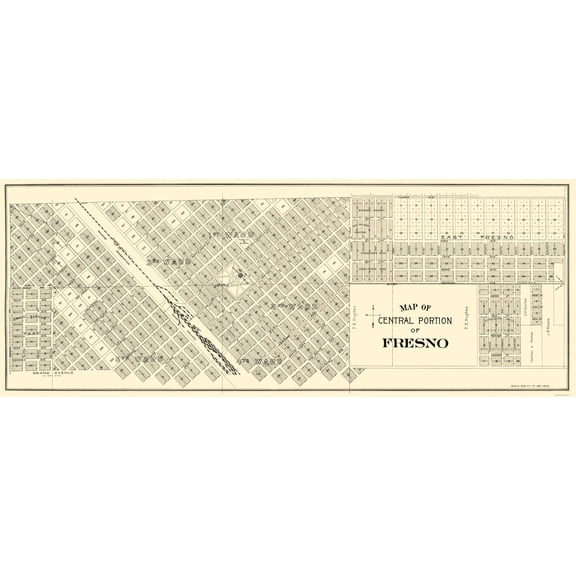 Historic City Map - Fresno Central California - Thomas 1892 - Vintage Wall Art