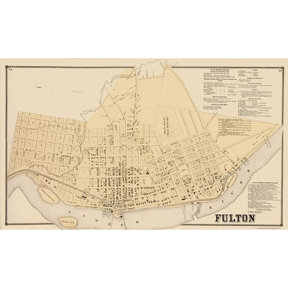 Historic City Map - Fulton New York - Stone 1866 - 23 x 38.57 - Vintage Wall Art