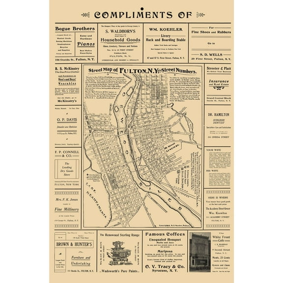 Historic City Map - Fulton New York - Worden 1903 - 23 x 35.26 - Vintage Wall Art
