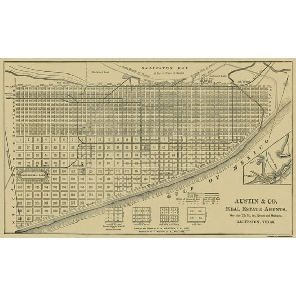 Historic City Map - Galveston Texas - Austin 1891 - 37.81 x 23 - Vintage Wall Art