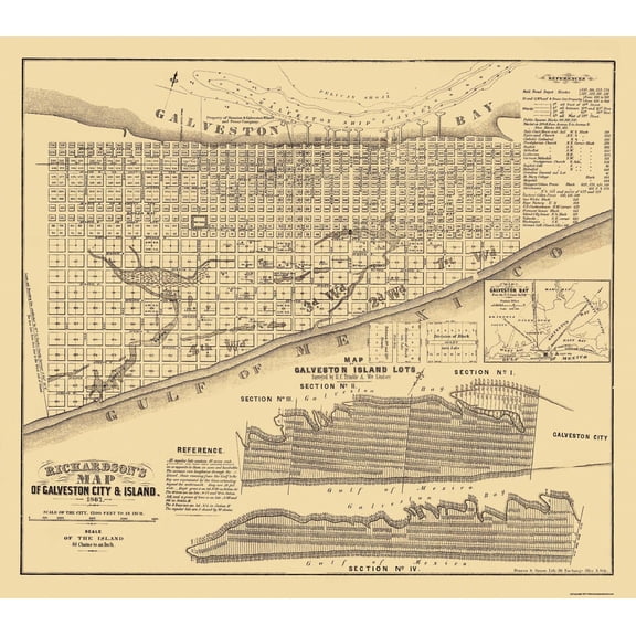 Historic City Map - Galveston Texas - Trimble 1867 - Vintage Wall Art