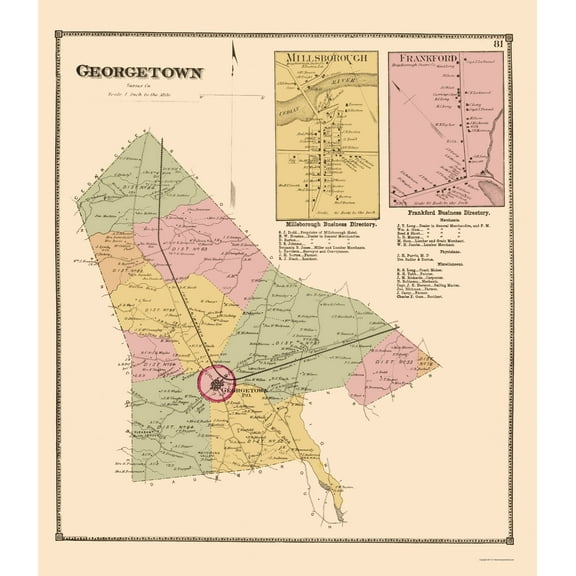 Historic City Map - Georgetown Millsborough Frankford Delaware - Beers 1868 - 23x26 - Vintage Wall Art