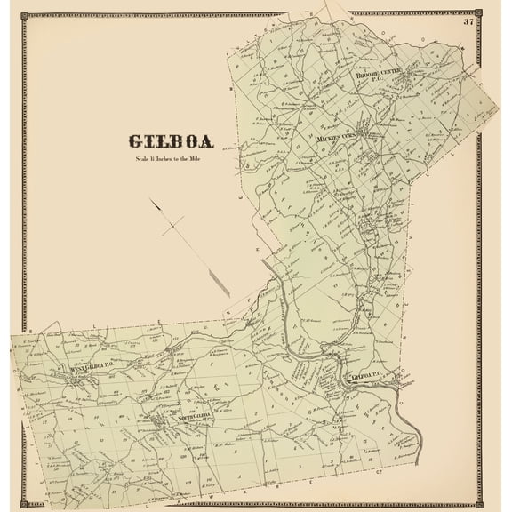 Historic City Map - Gilboa New York - Stone 1866 - 23 x 23.92 - Vintage Wall Art
