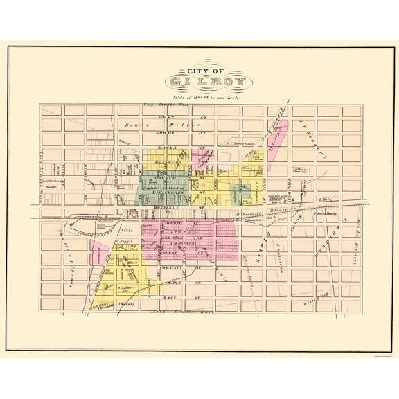 Historic City Map - Gilroy California - Thomas 1876 - Vintage Wall Art
