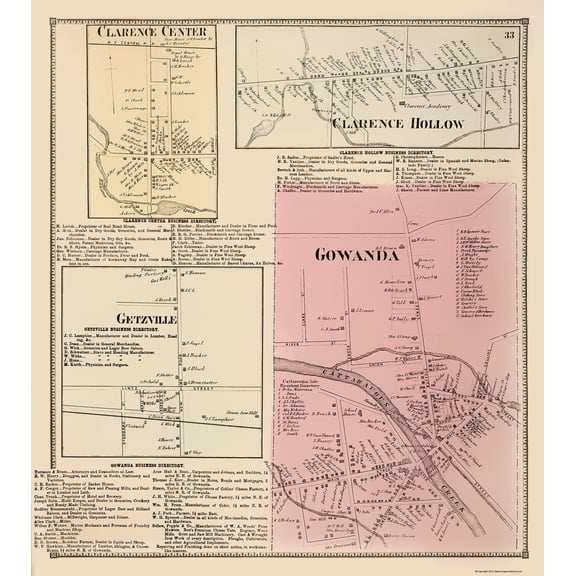 Historic City Map - Gowanda New York - Stone 1866 - 23 x 25.80 - Vintage Wall Art