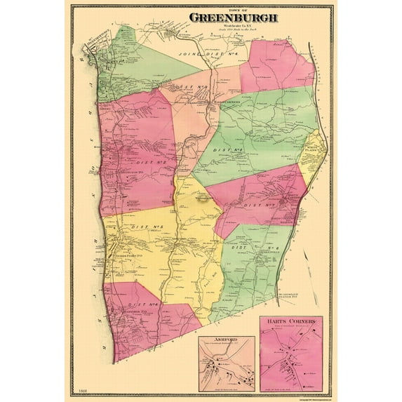 Historic City Map - Greenburgh New York - Beers 1868 - Vintage Wall Art