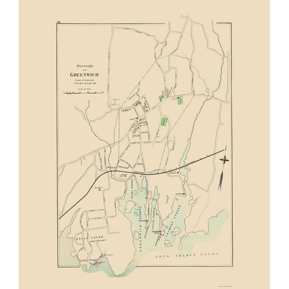 Historic City Map - Greenwich Connecticut - Hurd 1893 - Vintage Wall Art