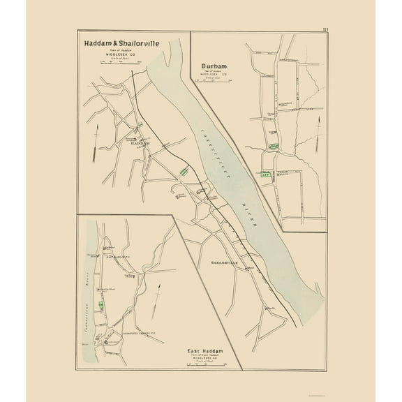 Historic City Map - Haddam Shailorville Connecticut - Hurd 1893 - 23 x 26.44 - Vintage Wall Art