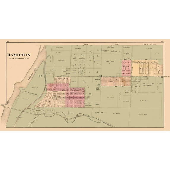 Historic City Map - Hamilton Illinois - Andreas 1874 - Vintage Wall Art