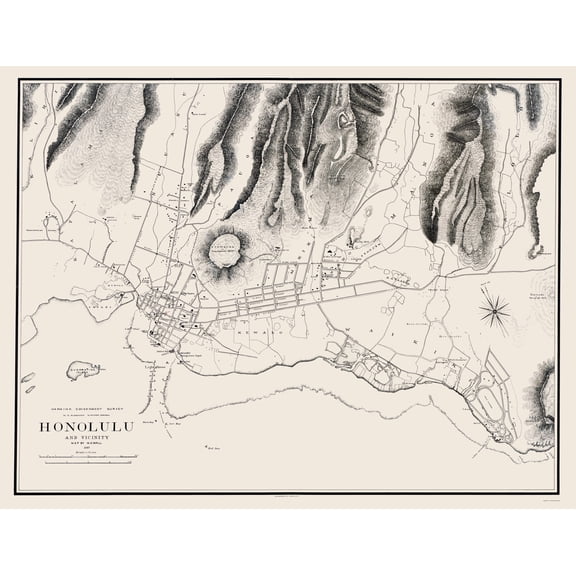 Historic City Map - Honolulu Hawaii - Wall 1887 - Vintage Wall Art