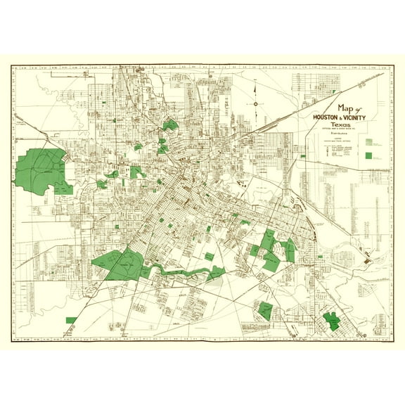 Historic City Map - Houston Texas - Evans 1937 - 23 x 31.46 - Vintage Wall Art