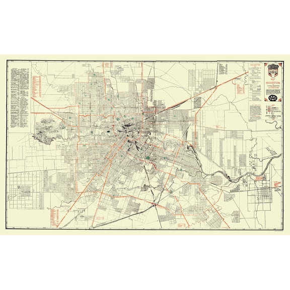 Historic City Map - Houston Texas - Jones 1930 - 23 x 36.86 - Vintage Wall Art