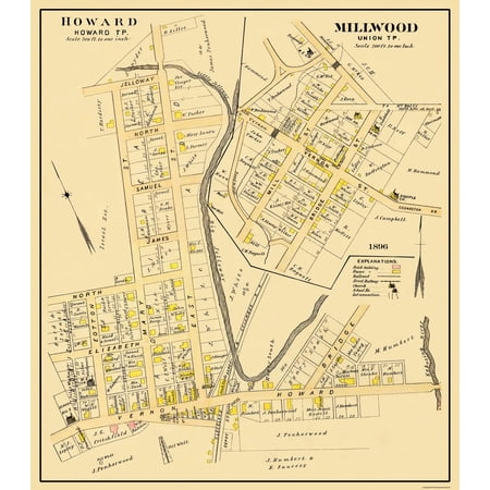 Historic City Map - Howard Millwood Ohio - Caldwell 1896 - Vintage Wall Art