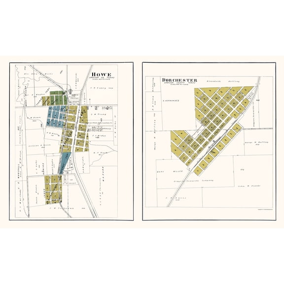 Historic City Map - Howe Dorchester Texas - Jackson 1908 - Vintage Wall Art