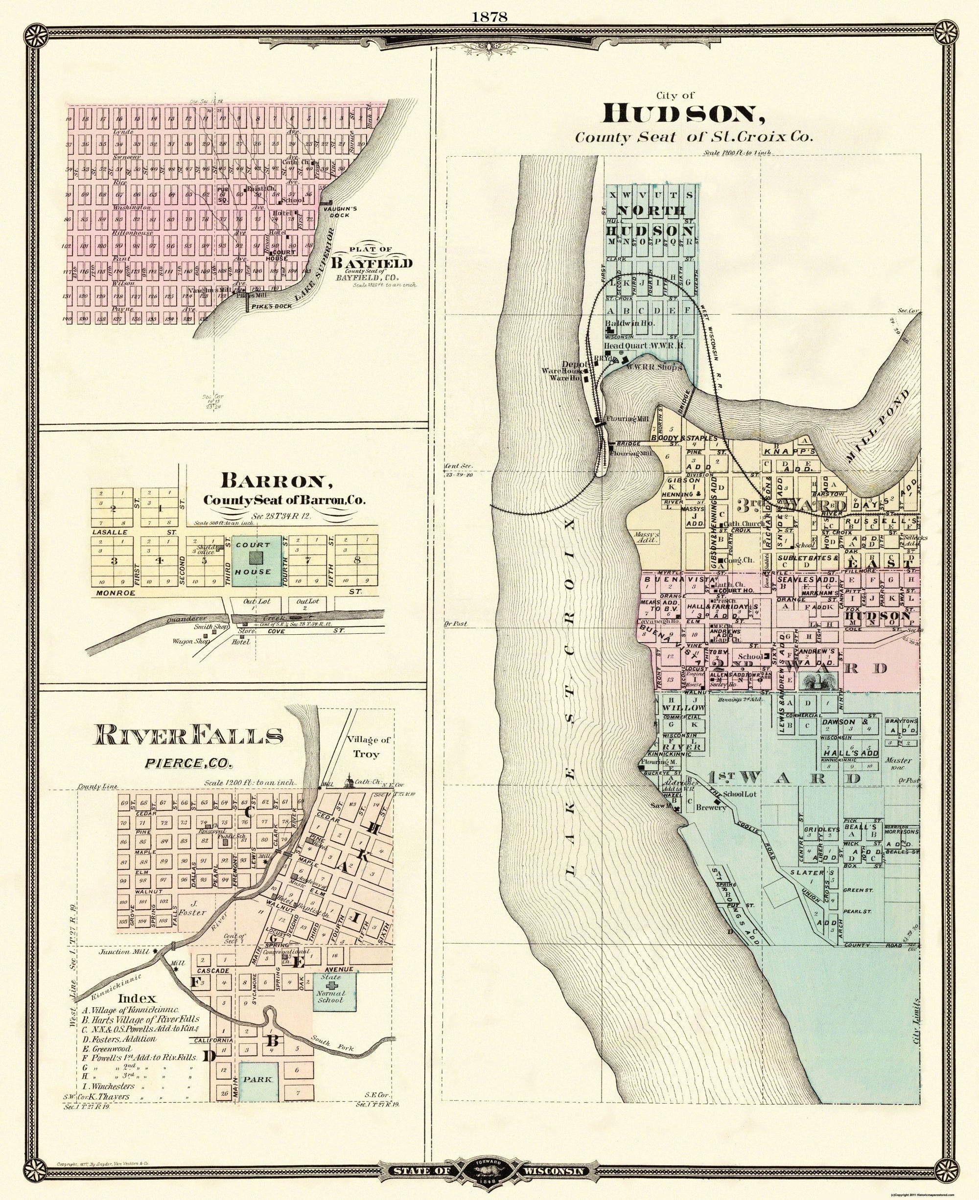 Historic City Map Hudson Bayfield River Falls Wisconsin Snyder 1878 Historic City Map Hudson Bayfield River Falls Wisconsin Snyder 1878 23 X 28 19 Vintage Wall Art 6ef224bf 0a52 4a85 9026 