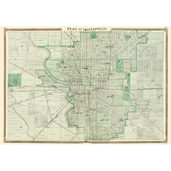 Historic City Map - Indianapolis Indiana - Baskin 1876 - Vintage Wall Art