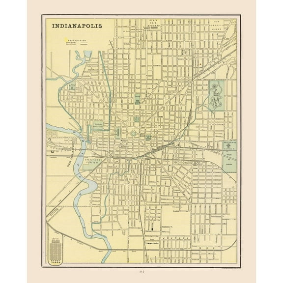 Historic City Map - Indianapolis  Indiana - Cram 1892 - 23 x 28.39 - Vintage Wall Art