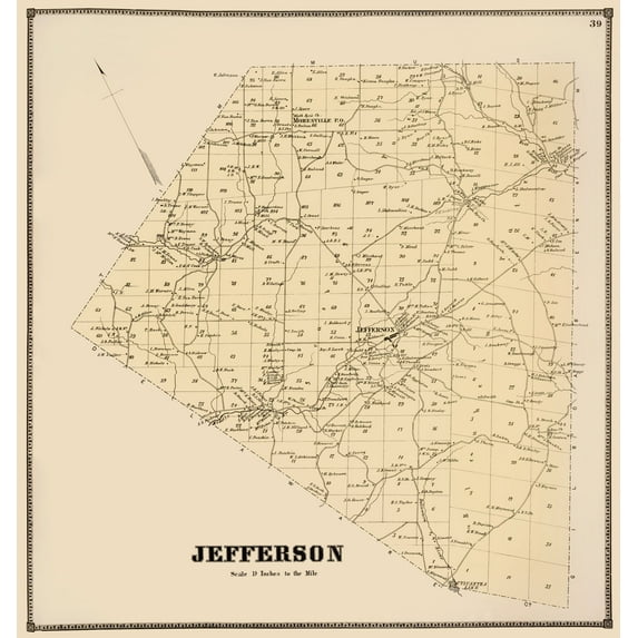 Historic City Map - Jefferson New York - Stone 1866 - 23 x 24.31 - Vintage Wall Art